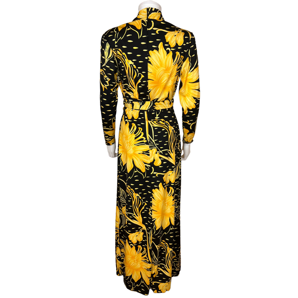 Vintage 70s Floral Polyester Dress Bare Midriff Lucia Italy