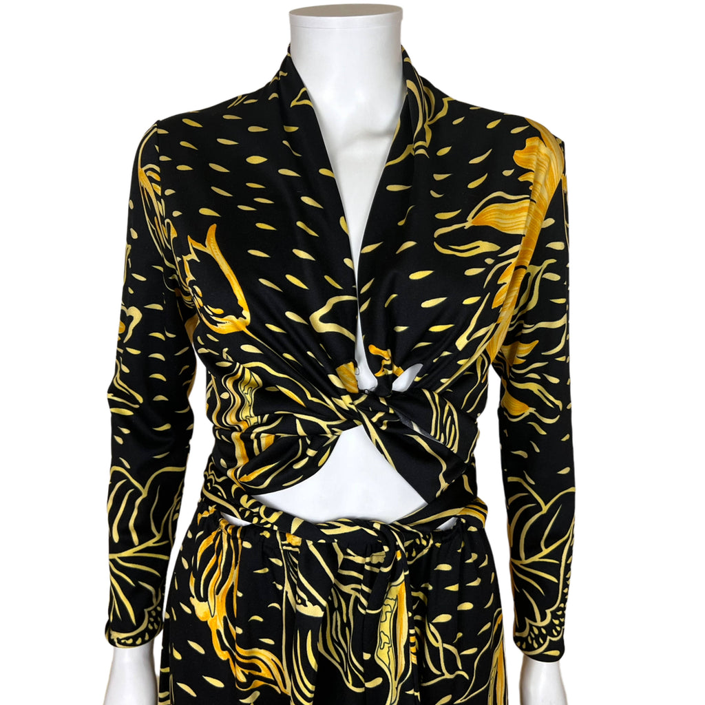 Vintage 70s Floral Polyester Dress Bare Midriff Lucia Italy