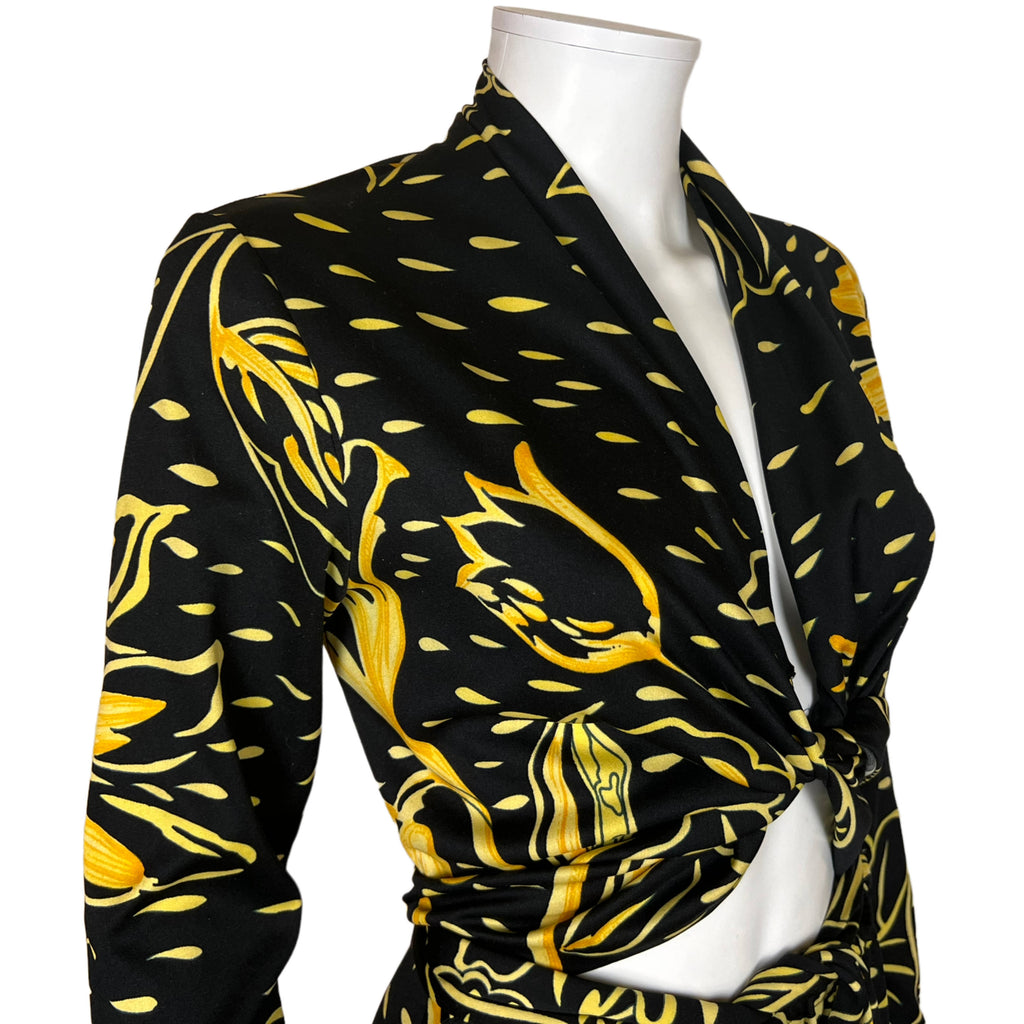 Vintage 70s Floral Polyester Dress Bare Midriff Lucia Italy