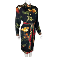 Vintage Leonard Paris Dress 1980s Silk Floral Print Size M L