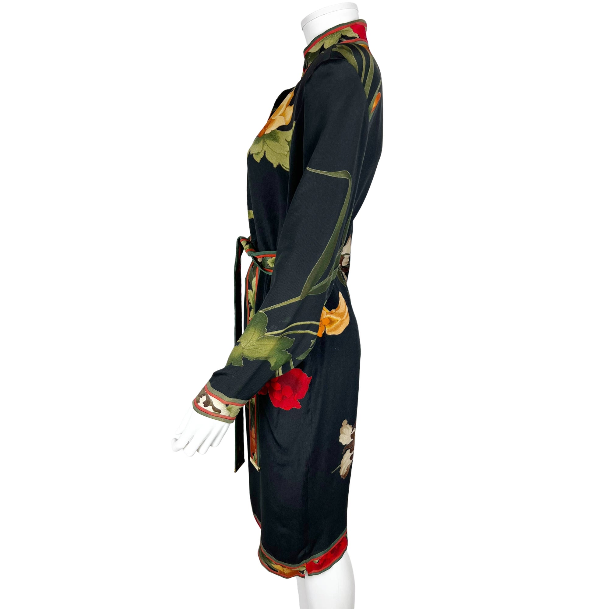 Vintage Leonard Paris Dress 1980s Silk Floral Print Size M L