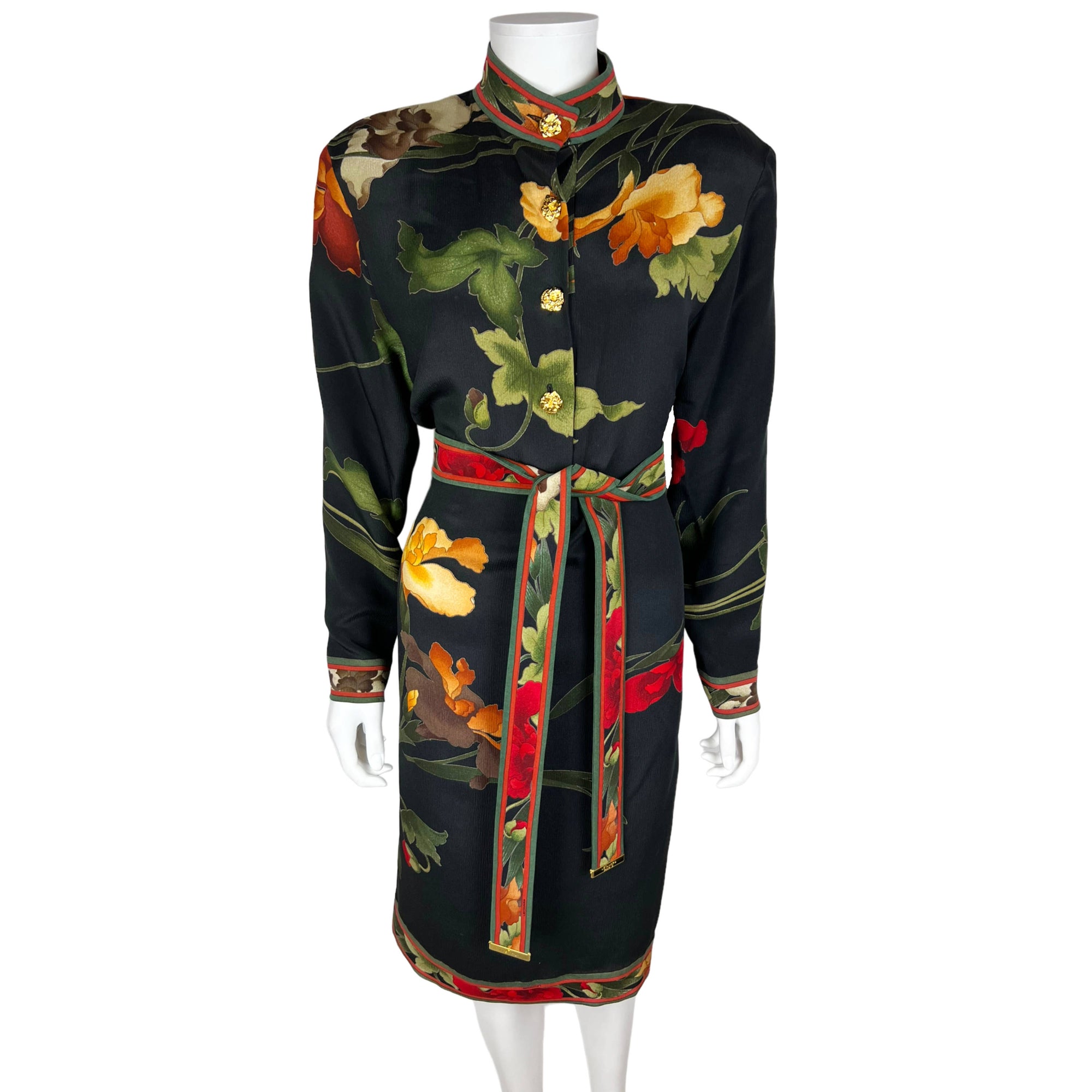 Vintage Leonard Paris Dress 1980s Silk Floral Print Size M L