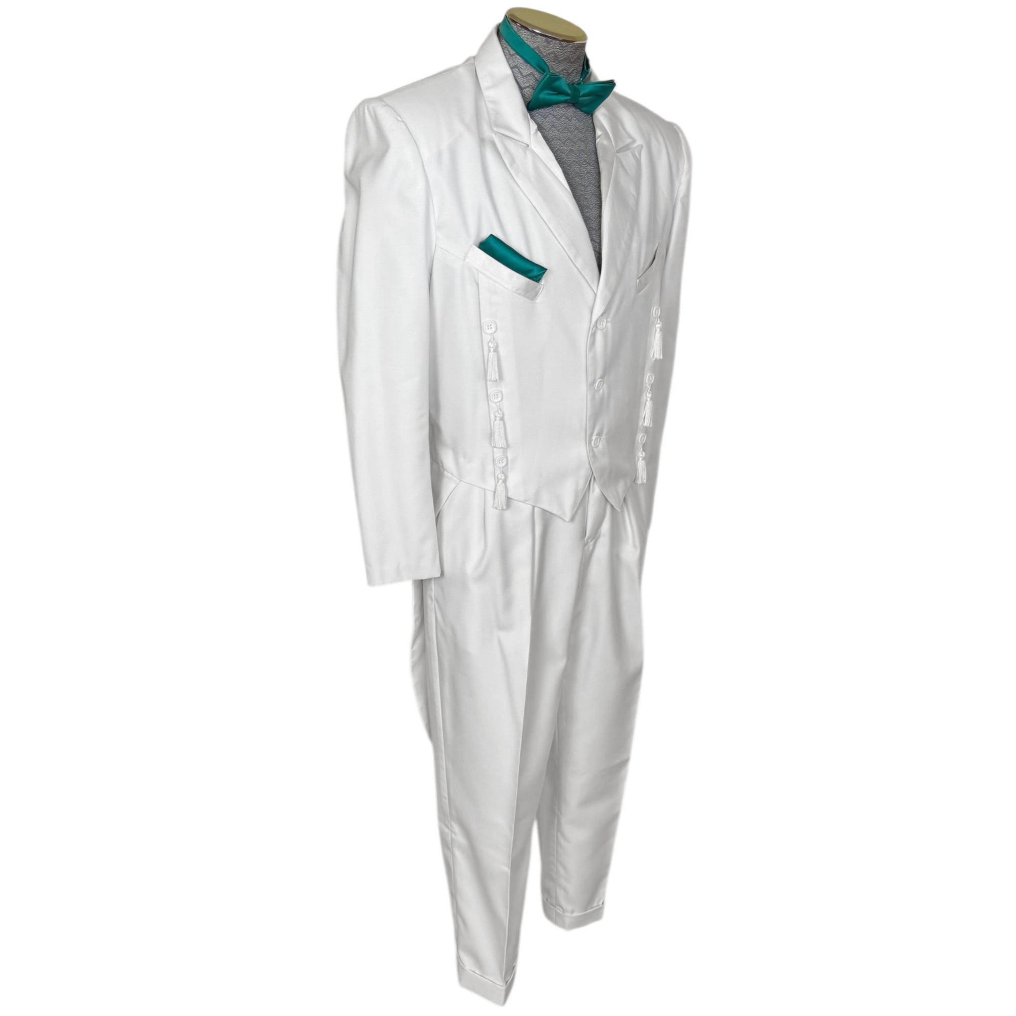 1980s White Formal Suit New Wave 3 Piece Tails Tuxedo Jacket
