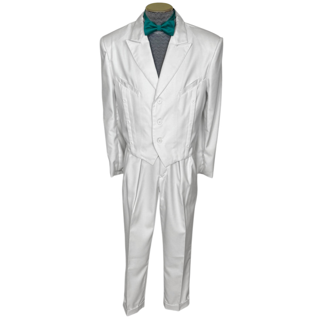 1980s White Formal Suit New Wave 3 Piece Tails Tuxedo Jacket