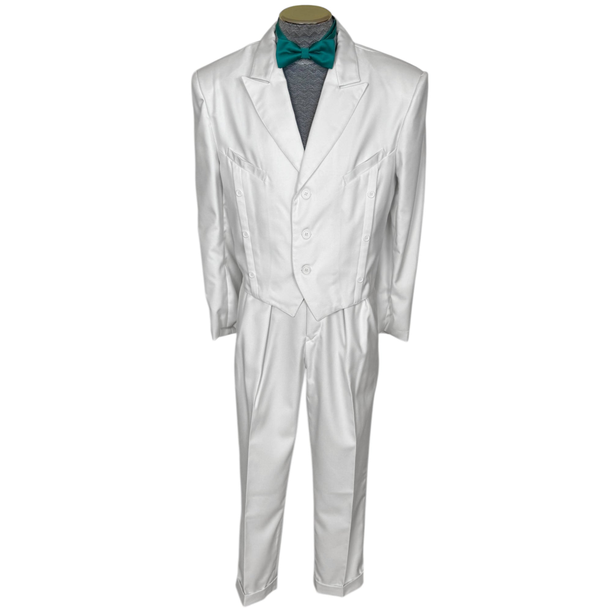 1980s White Formal Suit New Wave 3 Piece Tails Tuxedo Jacket