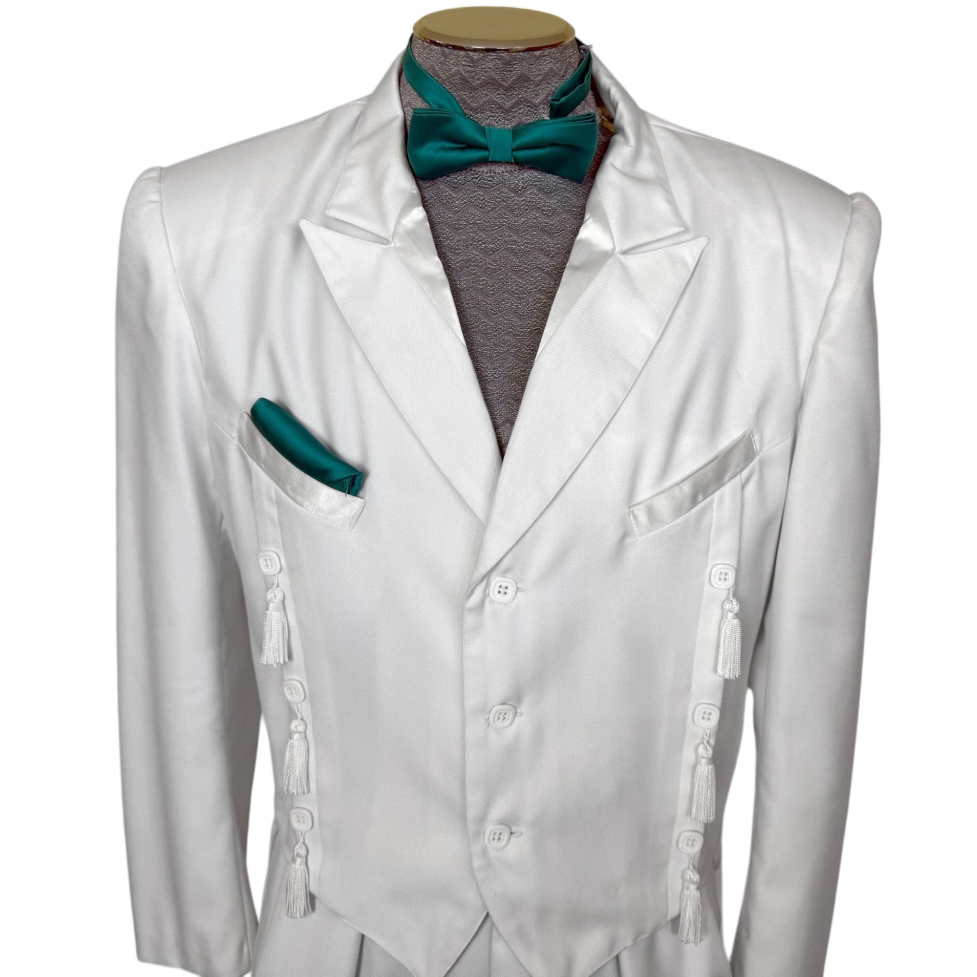 1980s White Formal Suit New Wave 3 Piece Tails Tuxedo Jacket
