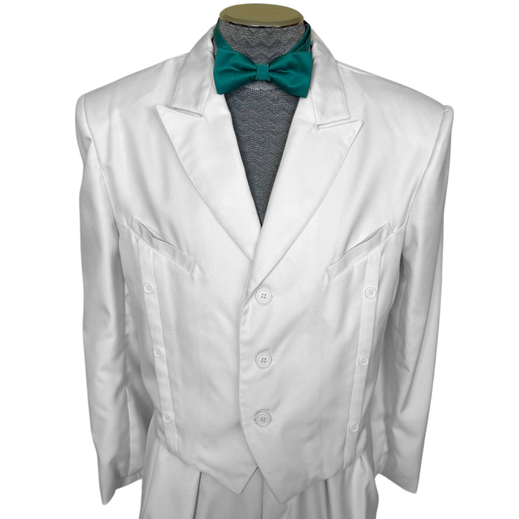 1980s White Formal Suit New Wave 3 Piece Tails Tuxedo Jacket