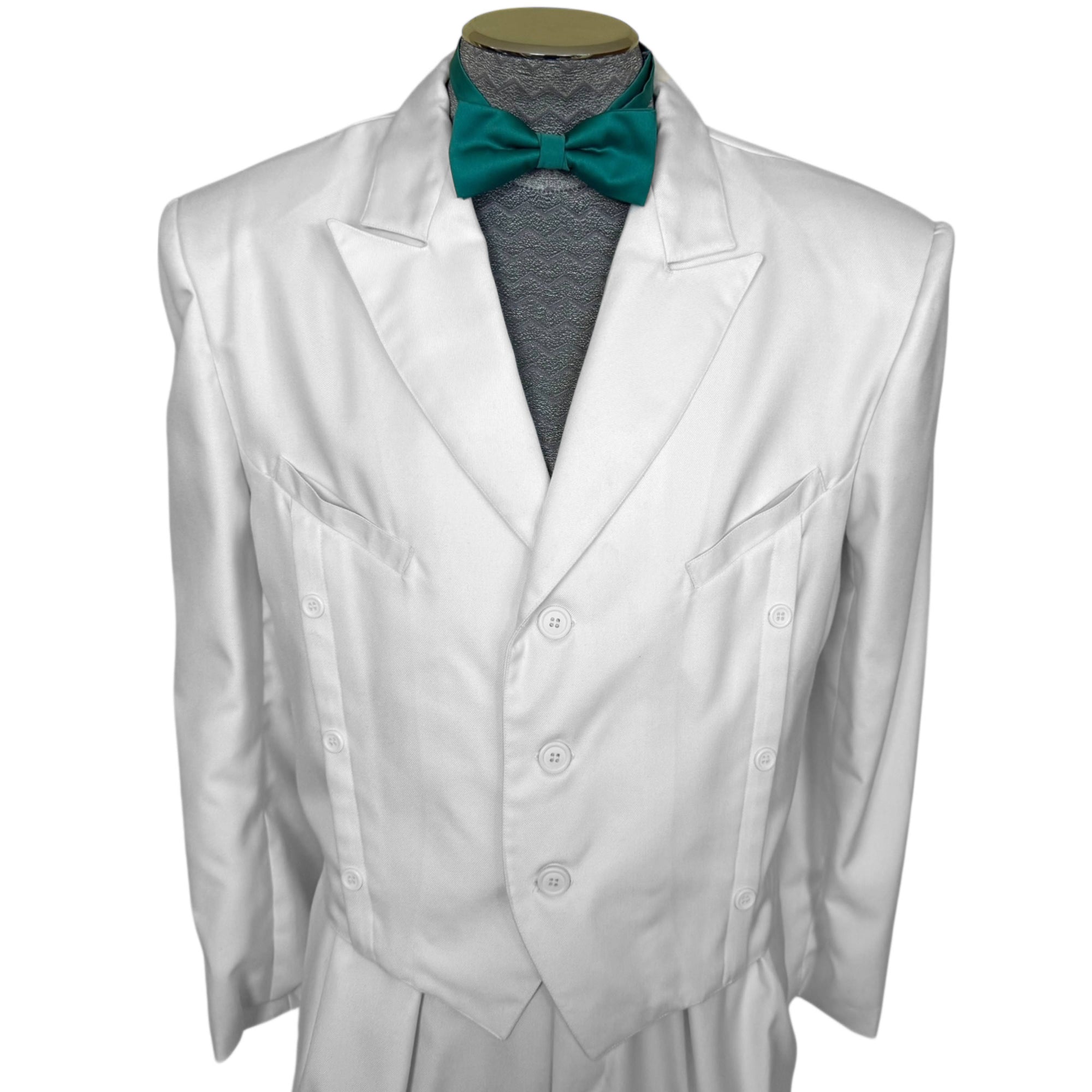 1980s White Formal Suit New Wave 3 Piece Tails Tuxedo Jacket