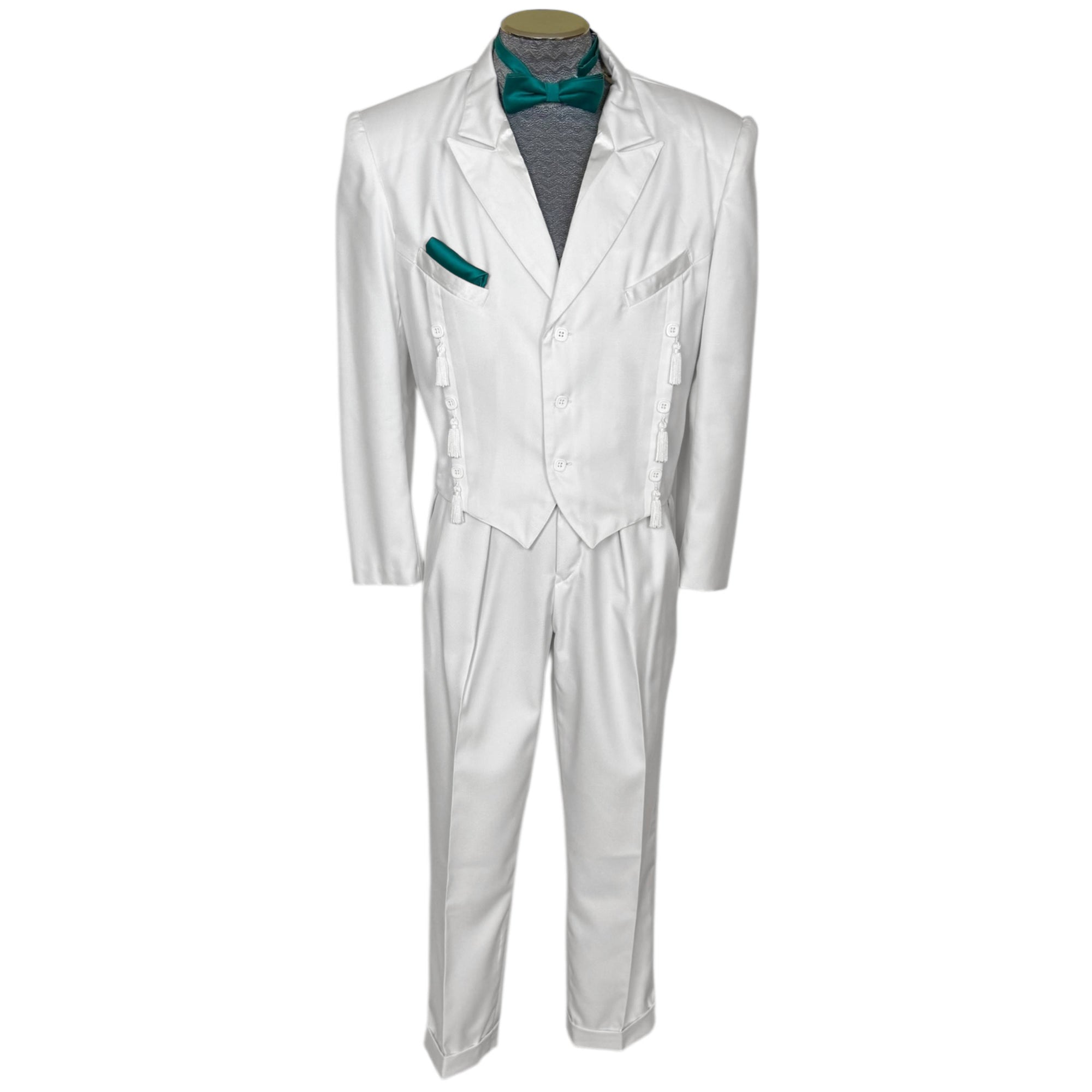 1980s White Formal Suit New Wave 3 Piece Tails Tuxedo Jacket