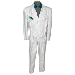 1980s White Formal Suit New Wave 3 Piece Tails Tuxedo Jacket