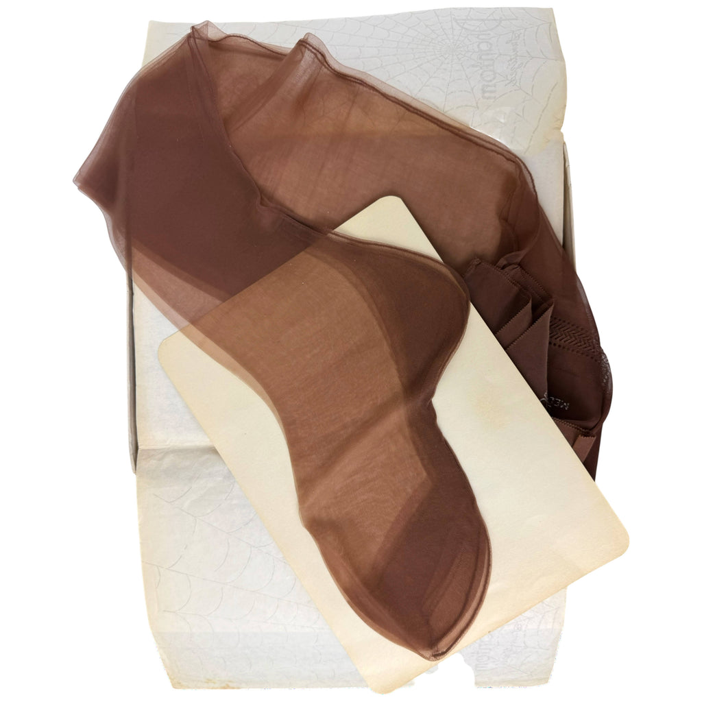 Vintage Phantom seamed brown nylon stockings reinforced heel and toe