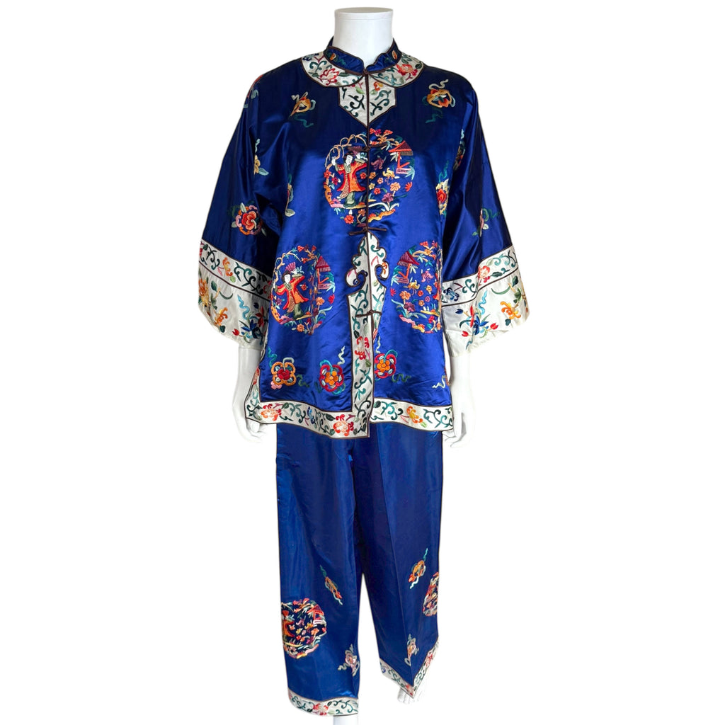 Vintage Chinese Pyjama and Robe Set Pure Silk Embroidered
