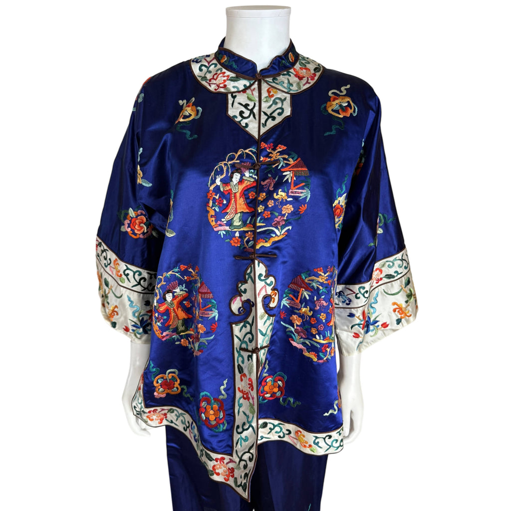 Vintage Chinese Pyjama and Robe Set Pure Silk Embroidered