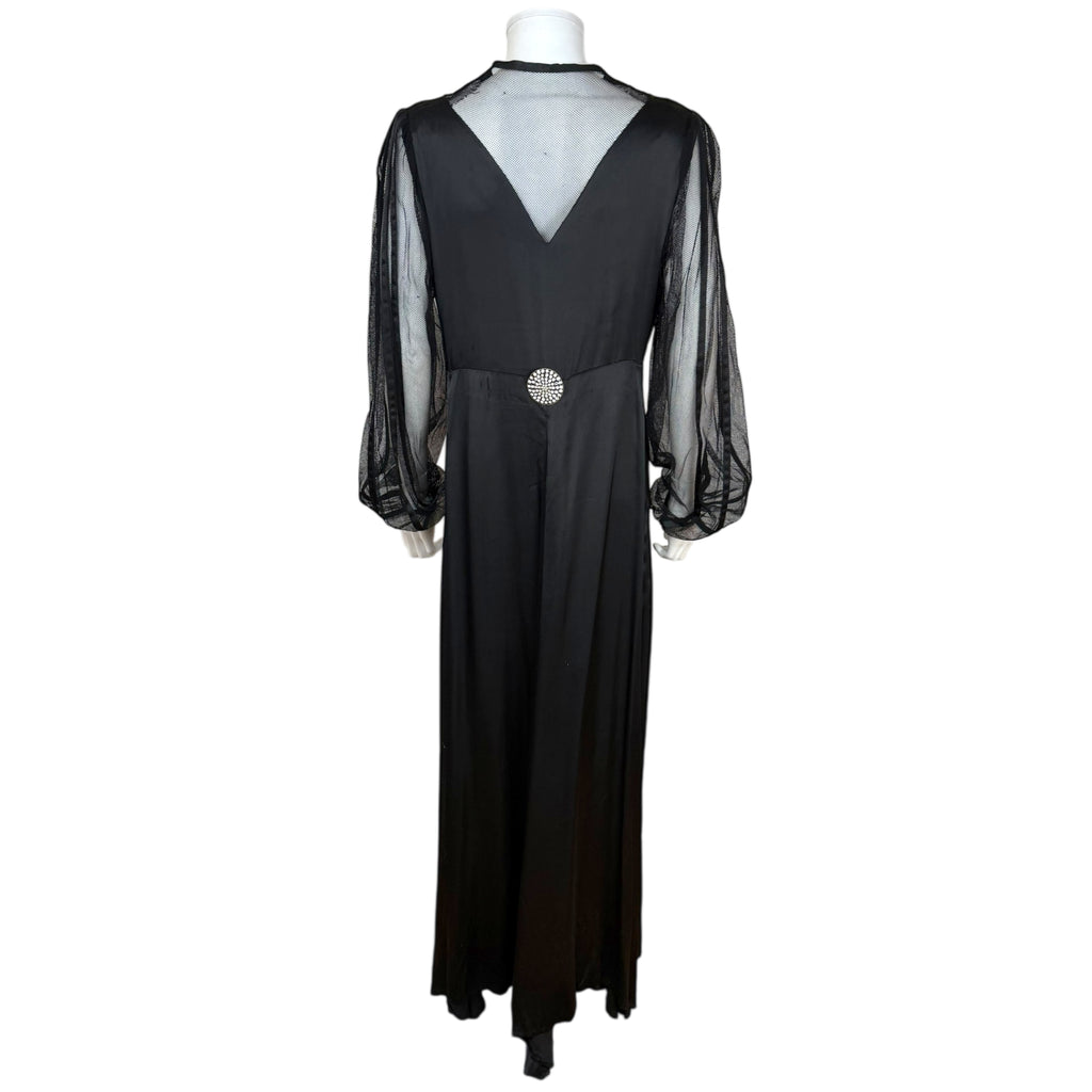 Vintage 1930s Evening Gown in Satin and Netted Lace Size L