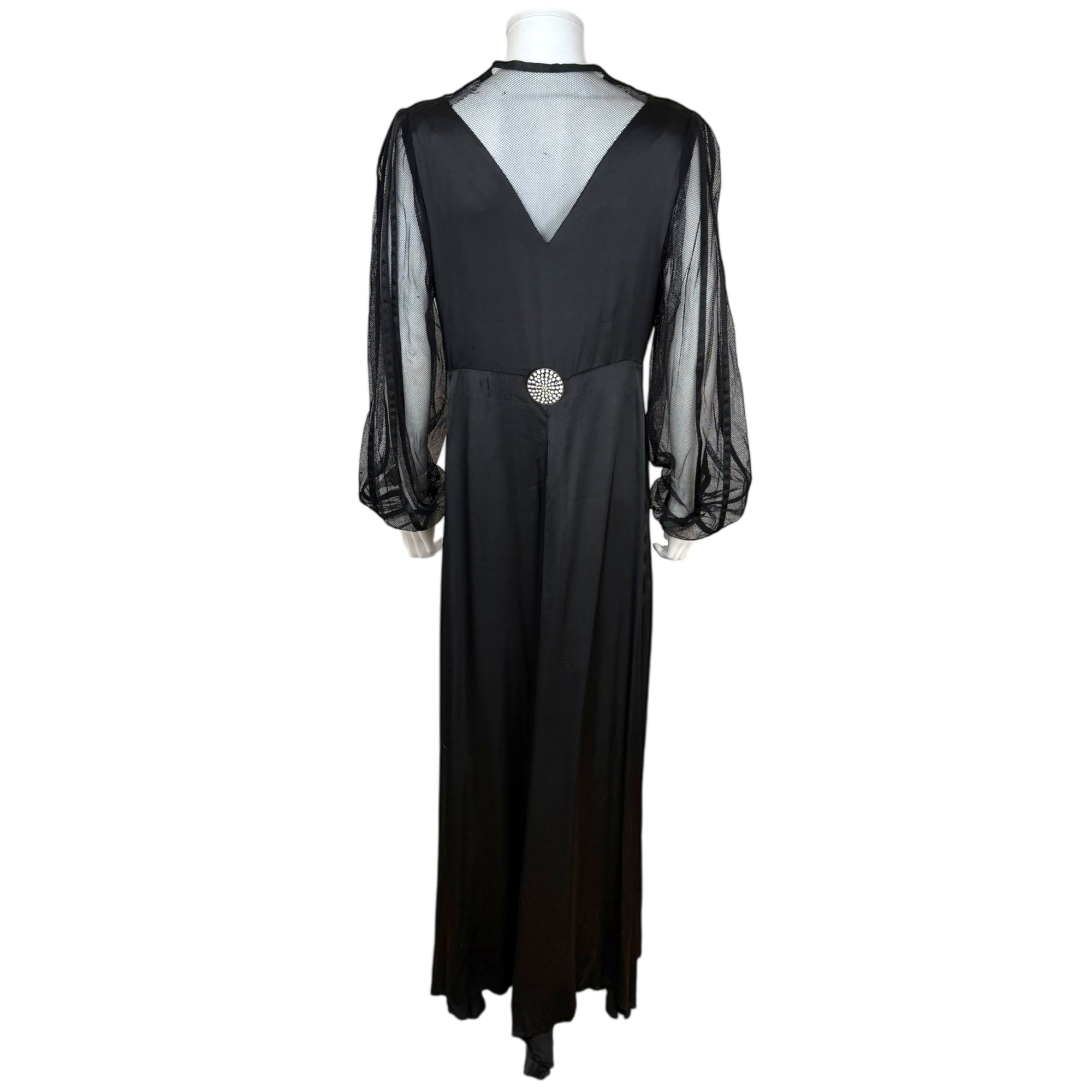 Vintage 1930s Evening Gown in Satin and Netted Lace Size L