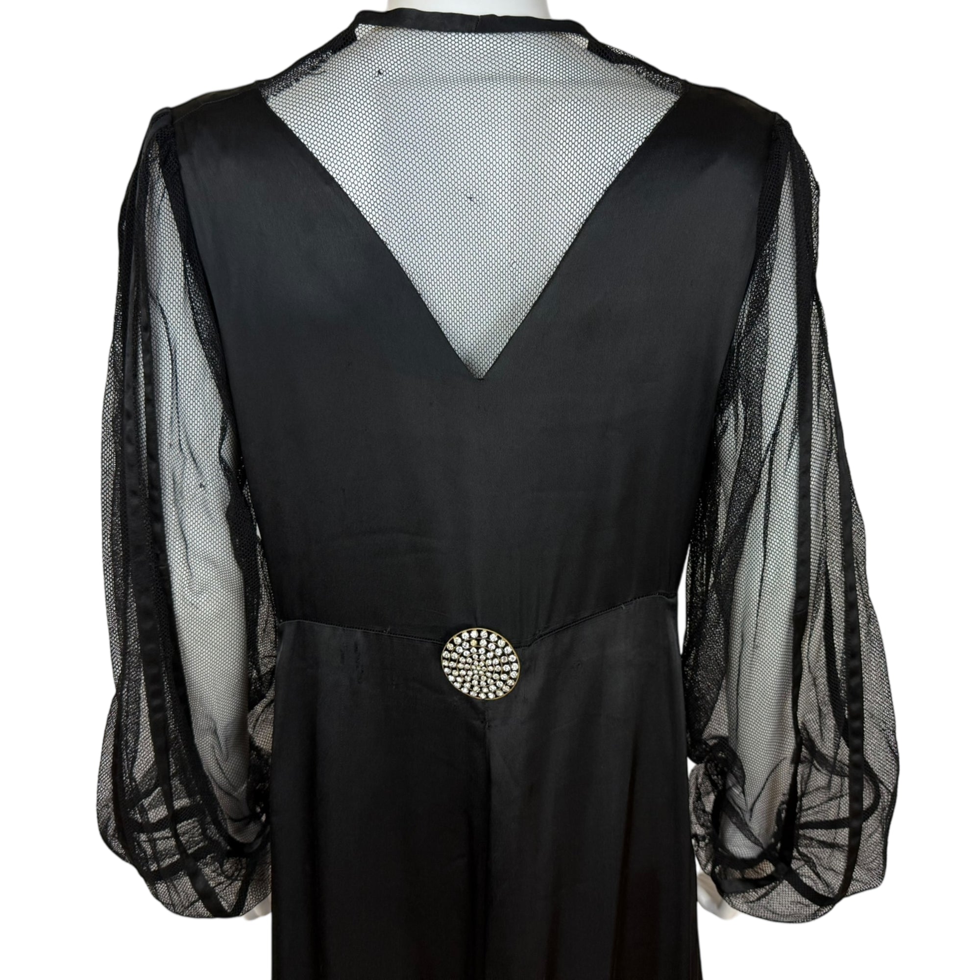 Vintage 1930s Evening Gown in Satin and Netted Lace Size L