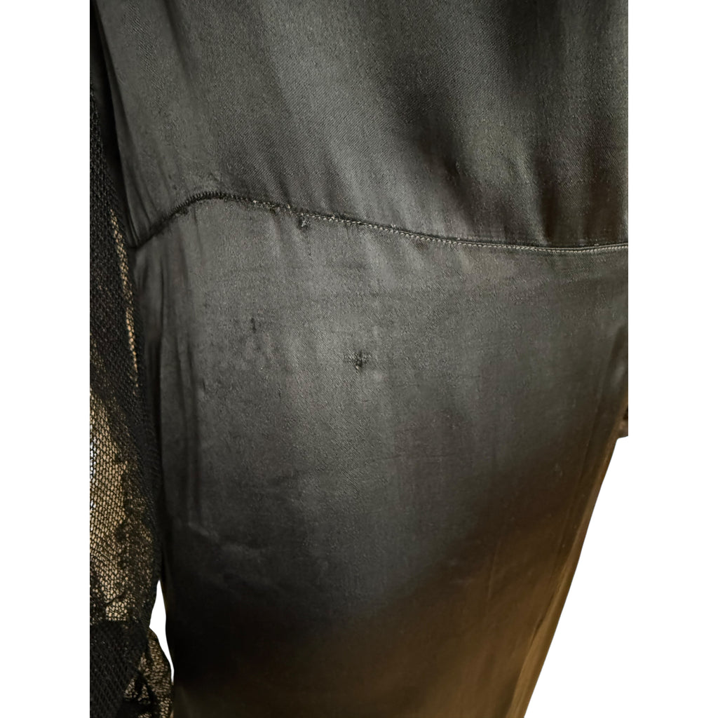 Vintage 1930s Evening Gown in Satin and Netted Lace Size L