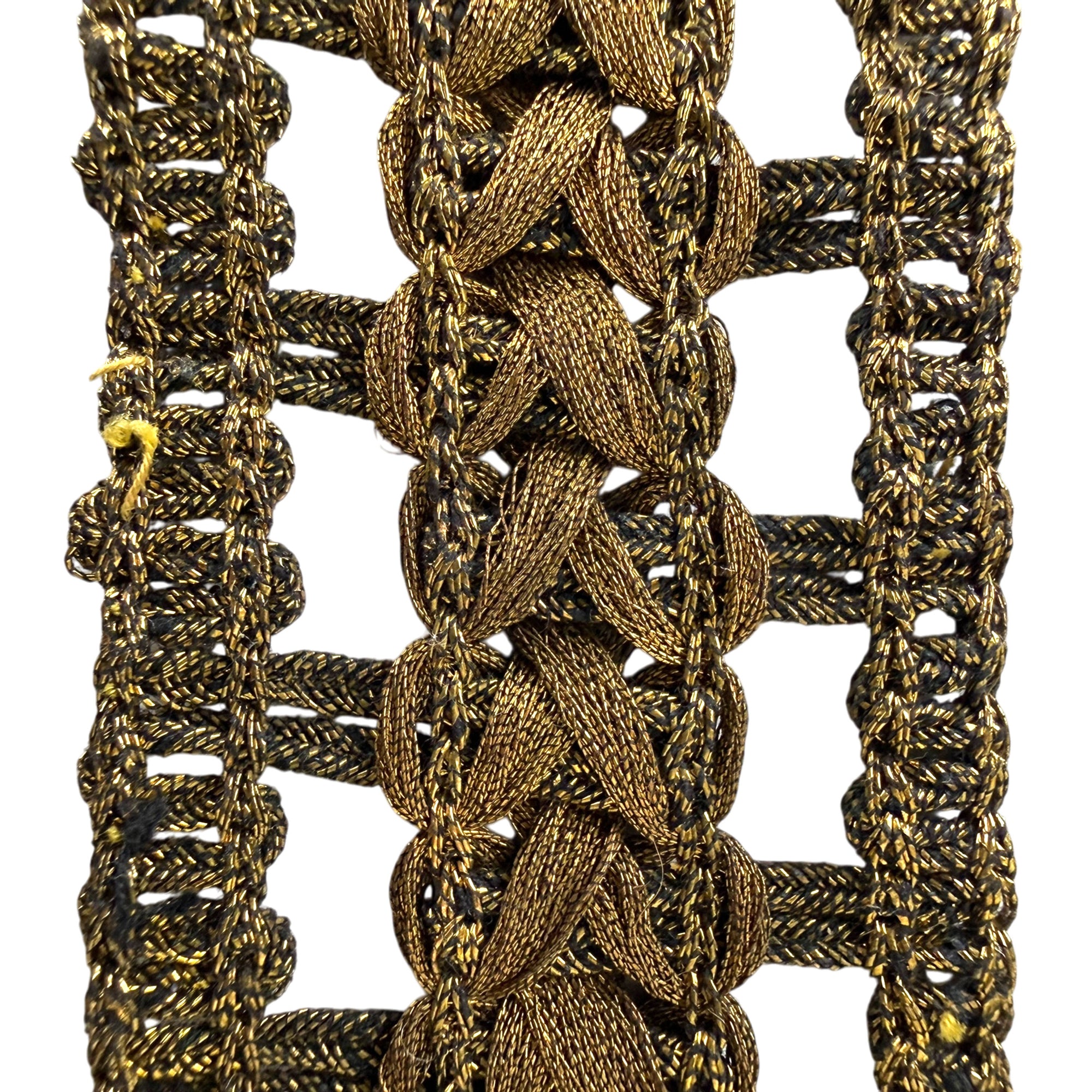 close up of antique metallic wrapped passementerie trrim