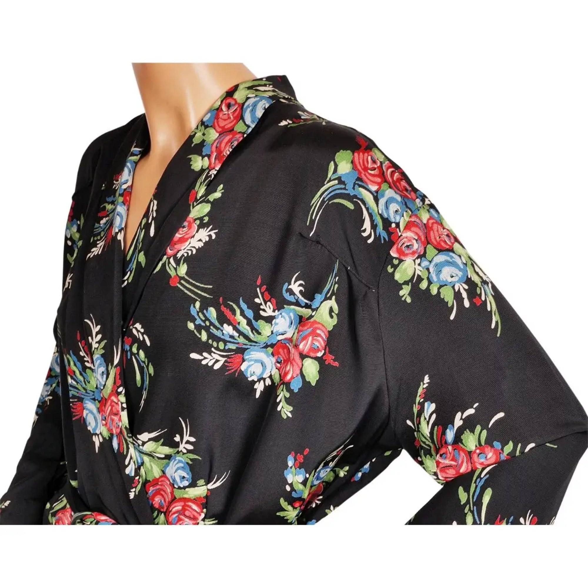 Vintage 1940s Ladies Dressing Gown Floral Chintz Robe Size L
