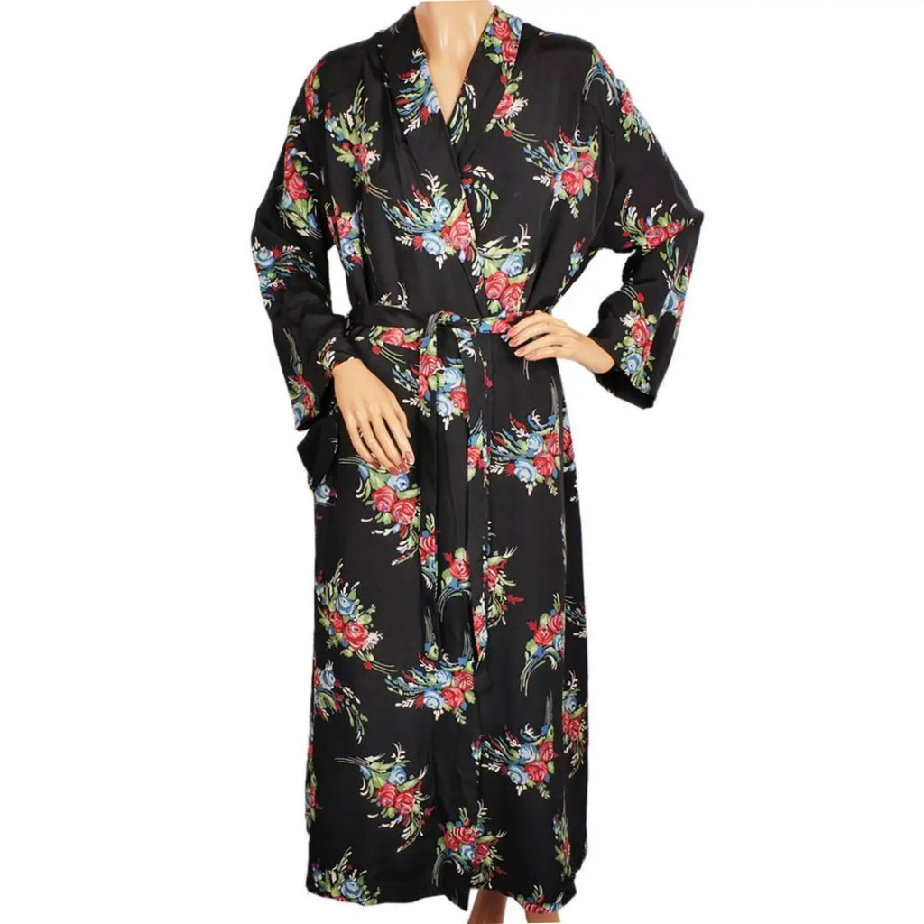 Vintage 1940s Ladies Dressing Gown Floral Chintz Robe Size L