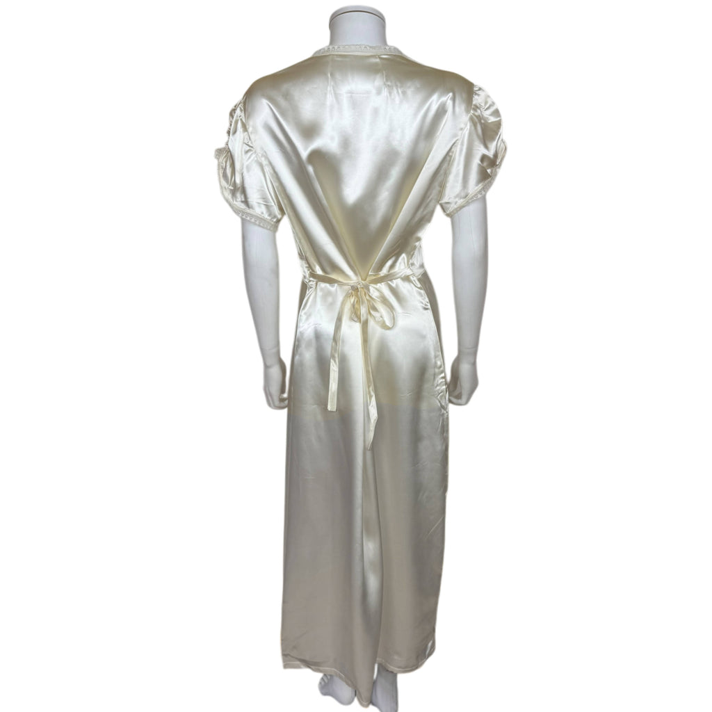 Vintage 1940s Satin Nightgown Gathered Bodice Nightie Size L