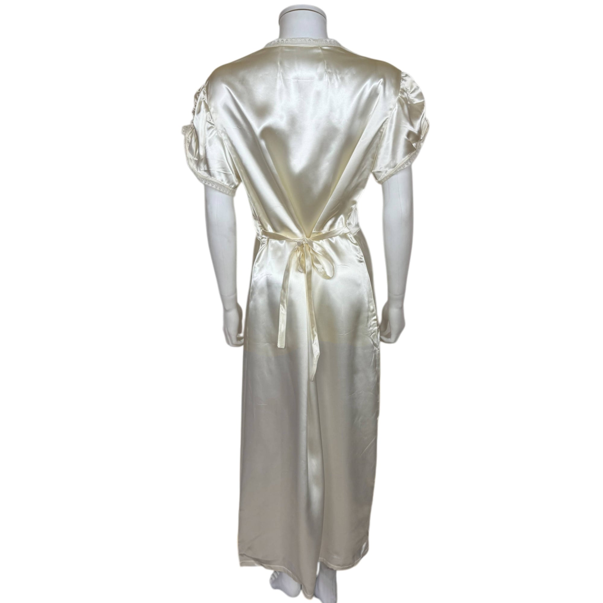 Vintage 1940s Satin Nightgown Gathered Bodice Nightie Size L