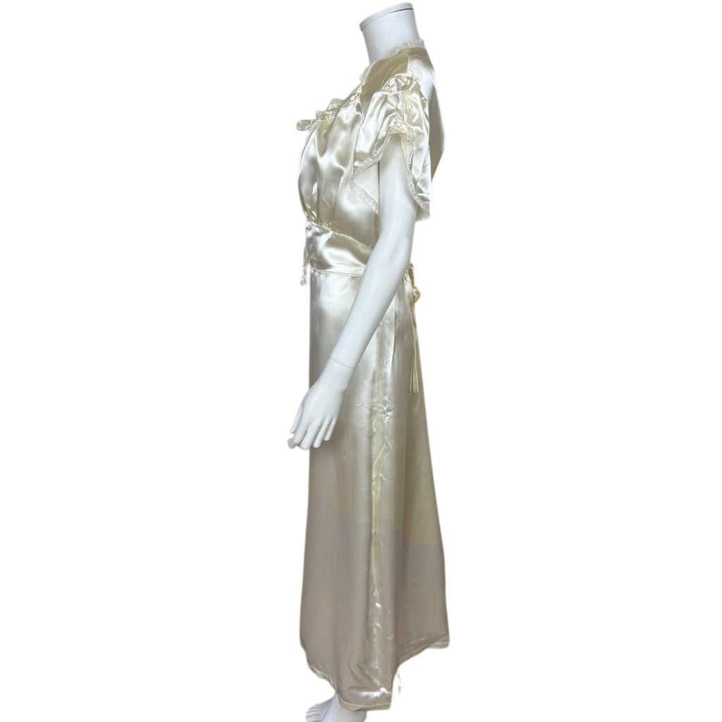 Vintage 1940s Satin Nightgown Gathered Bodice Nightie Size L