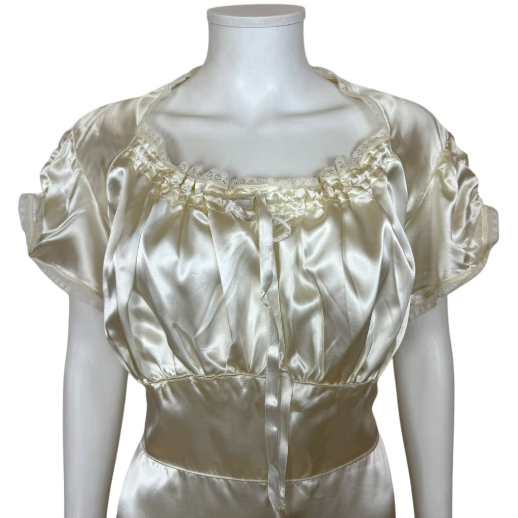 Vintage 1940s Satin Nightgown Gathered Bodice Nightie Size L