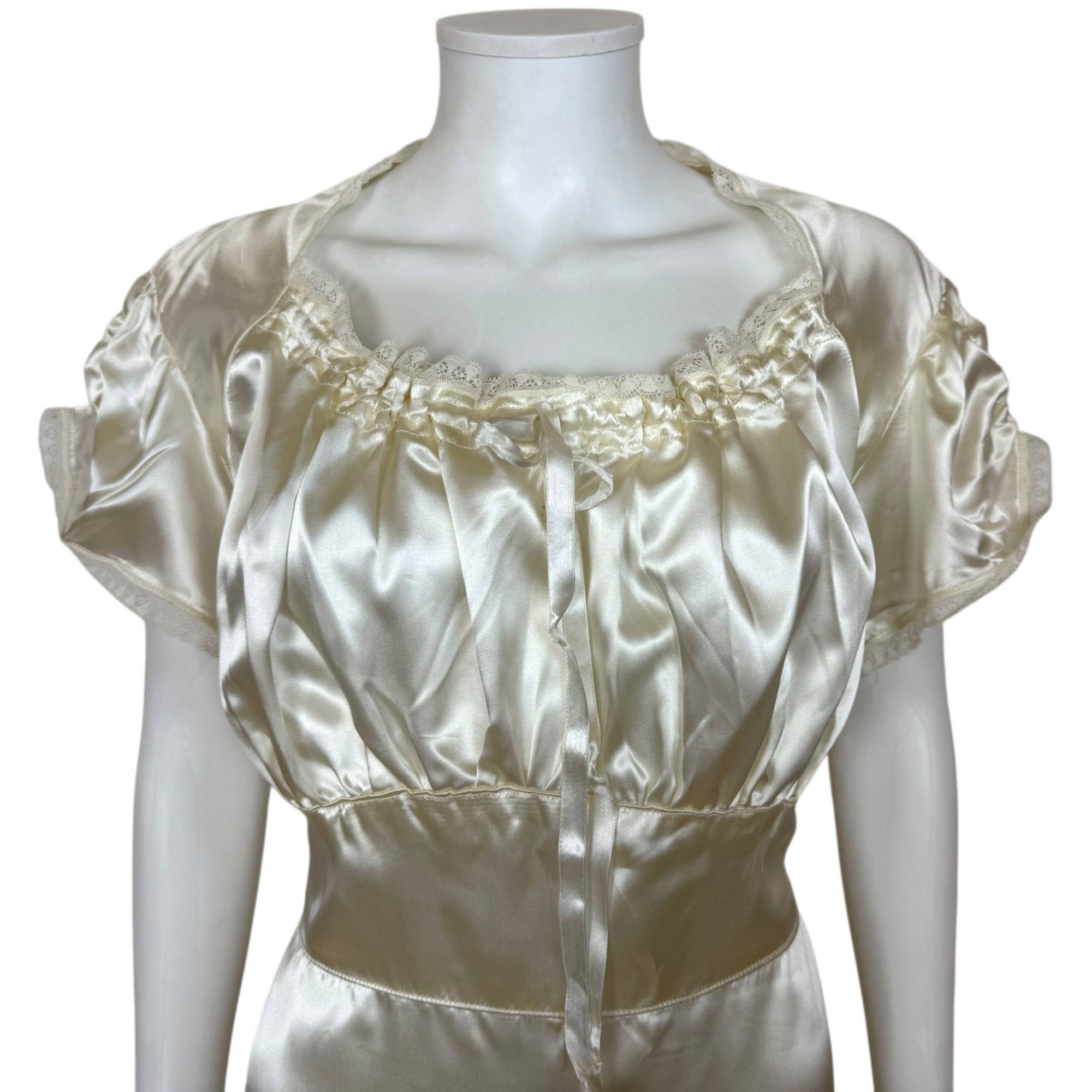 Vintage 1940s Satin Nightgown Gathered Bodice Nightie Size L
