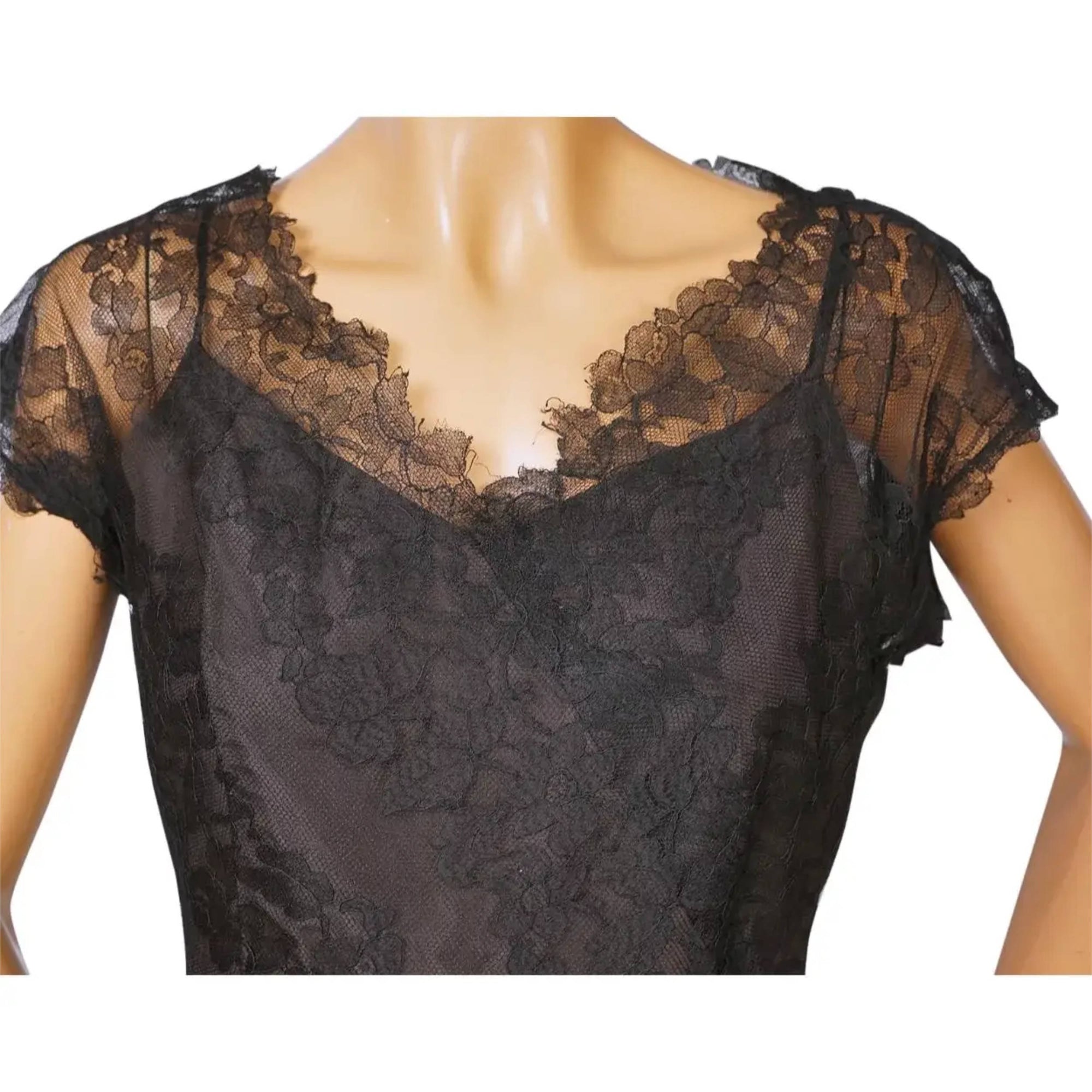 Vintage 1950s Lace Dress Black Chantilly Evening Gown Size M