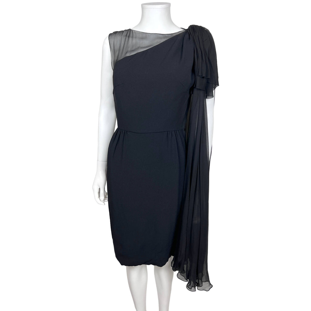 Vintage 1960s Cocktail Dress with Illusion Neckline Size S