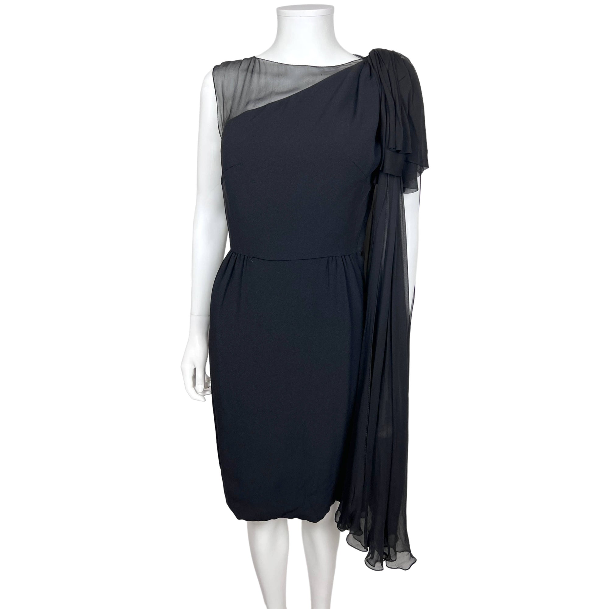 Vintage 1960s Cocktail Dress with Illusion Neckline Size S