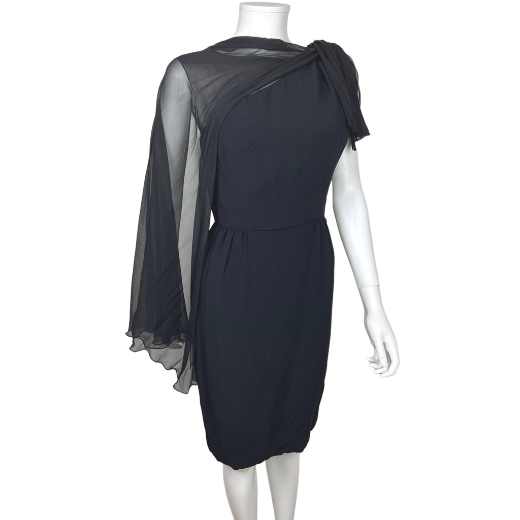 Vintage 1960s Cocktail Dress with Illusion Neckline Size S