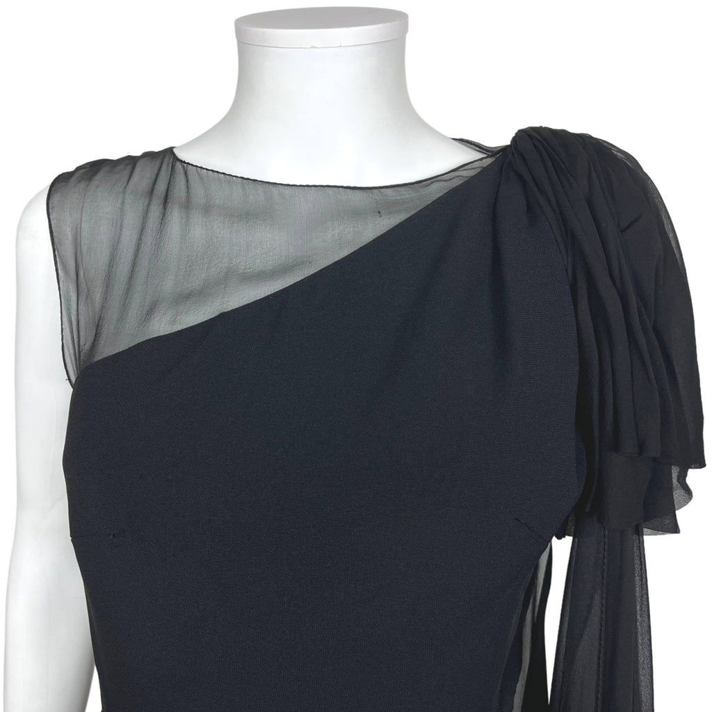 Vintage 1960s Cocktail Dress with Illusion Neckline Size S