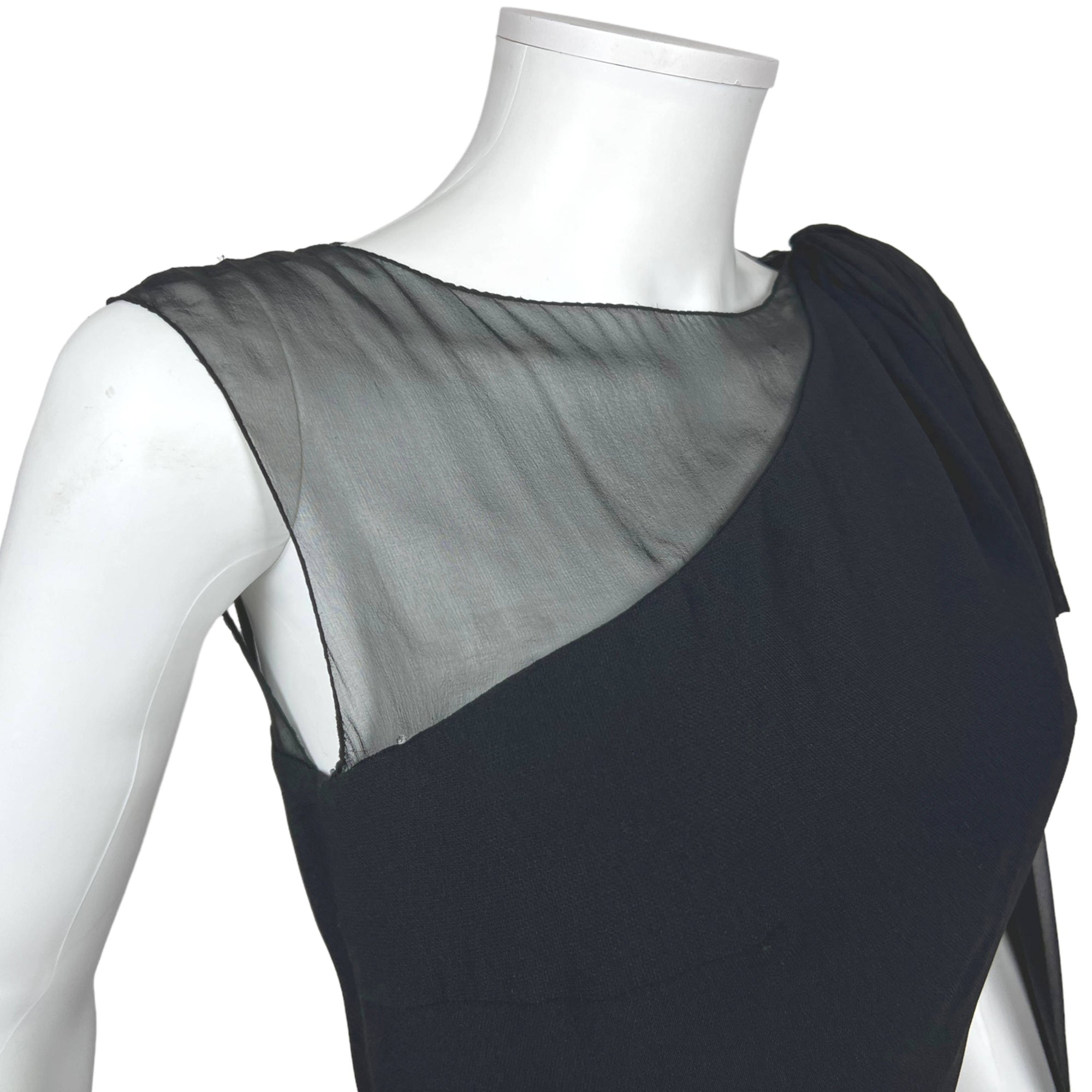 Vintage 1960s Cocktail Dress with Illusion Neckline Size S