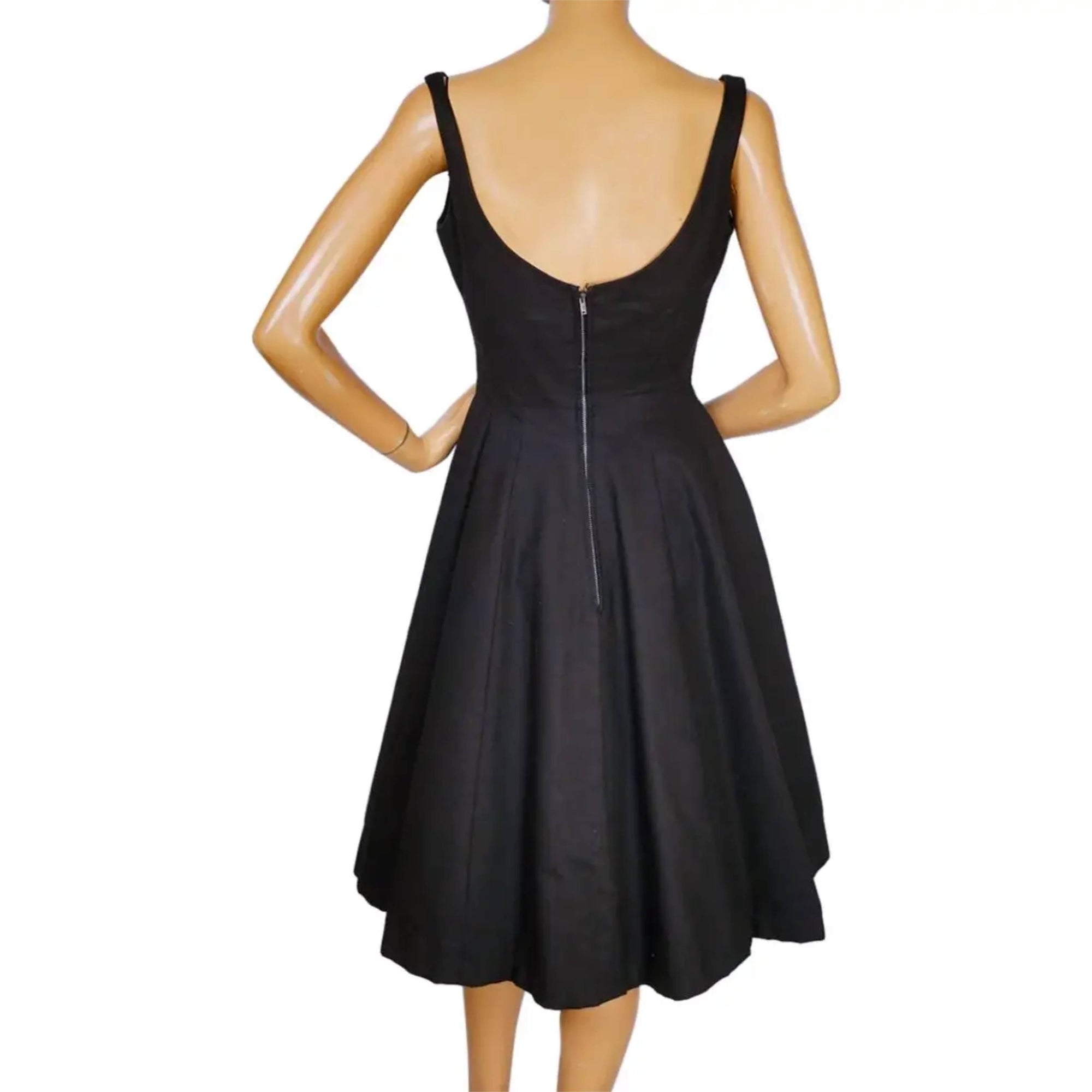 Vintage 1950s Party Dress Black Cotton Pellon Lined Size S