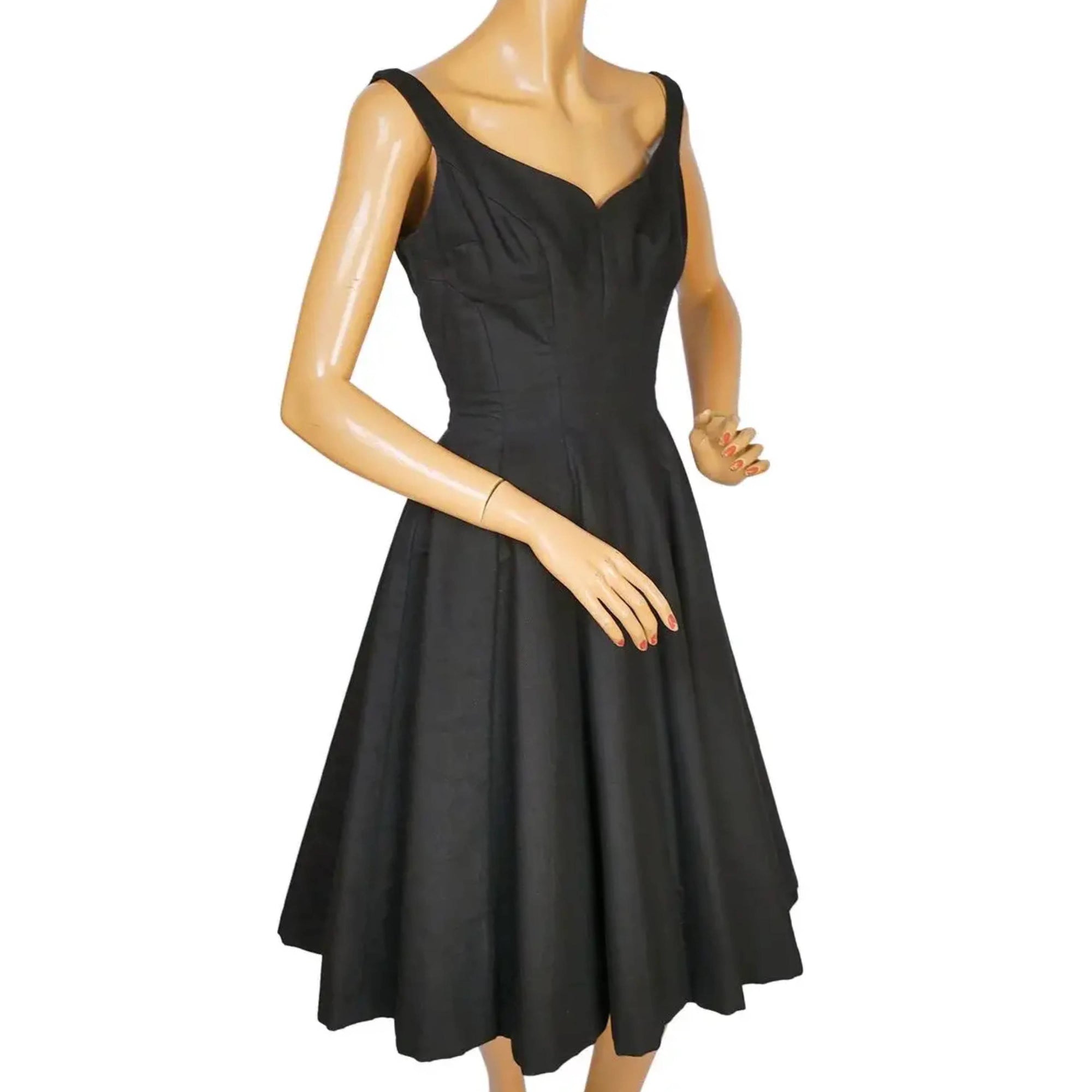 Vintage 1950s Party Dress Black Cotton Pellon Lined Size S