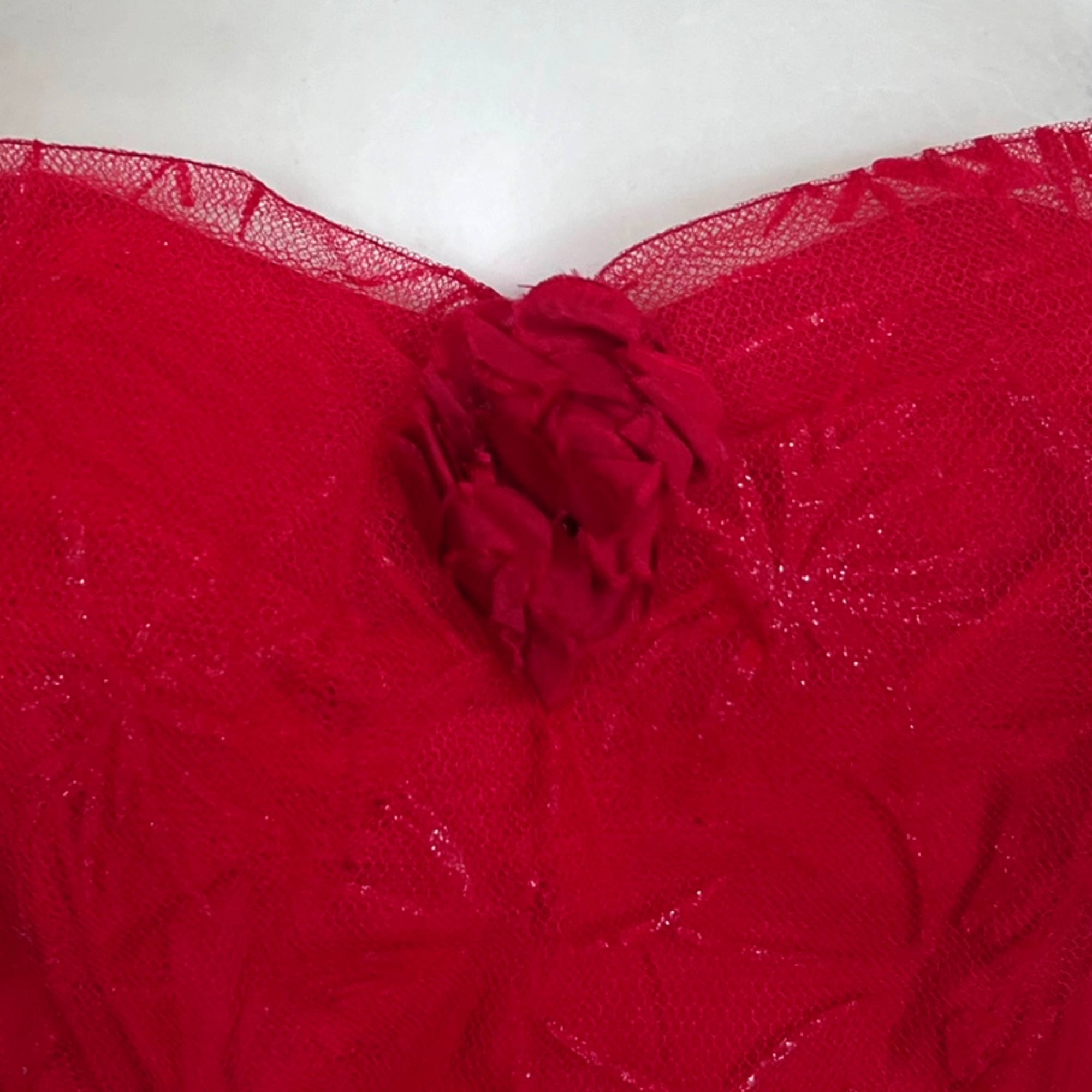 Vintage 1950s Prom Dress Strapless Red Tulle Ball Gown Sz M