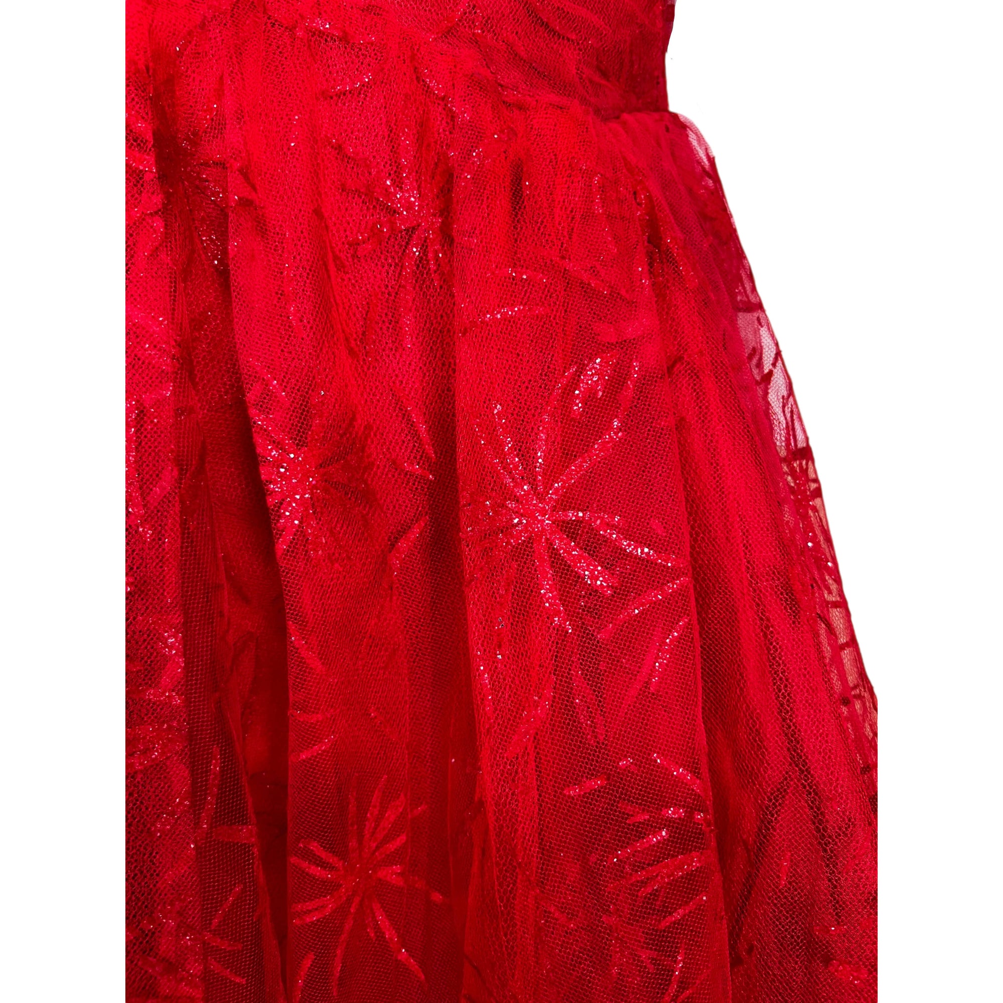 Vintage 1950s Prom Dress Strapless Red Tulle Ball Gown Sz M