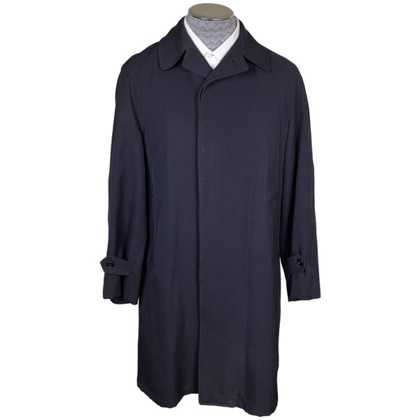 Vintage 1950s Wool Gabardine Raincoat Navy Blue Mens Size M