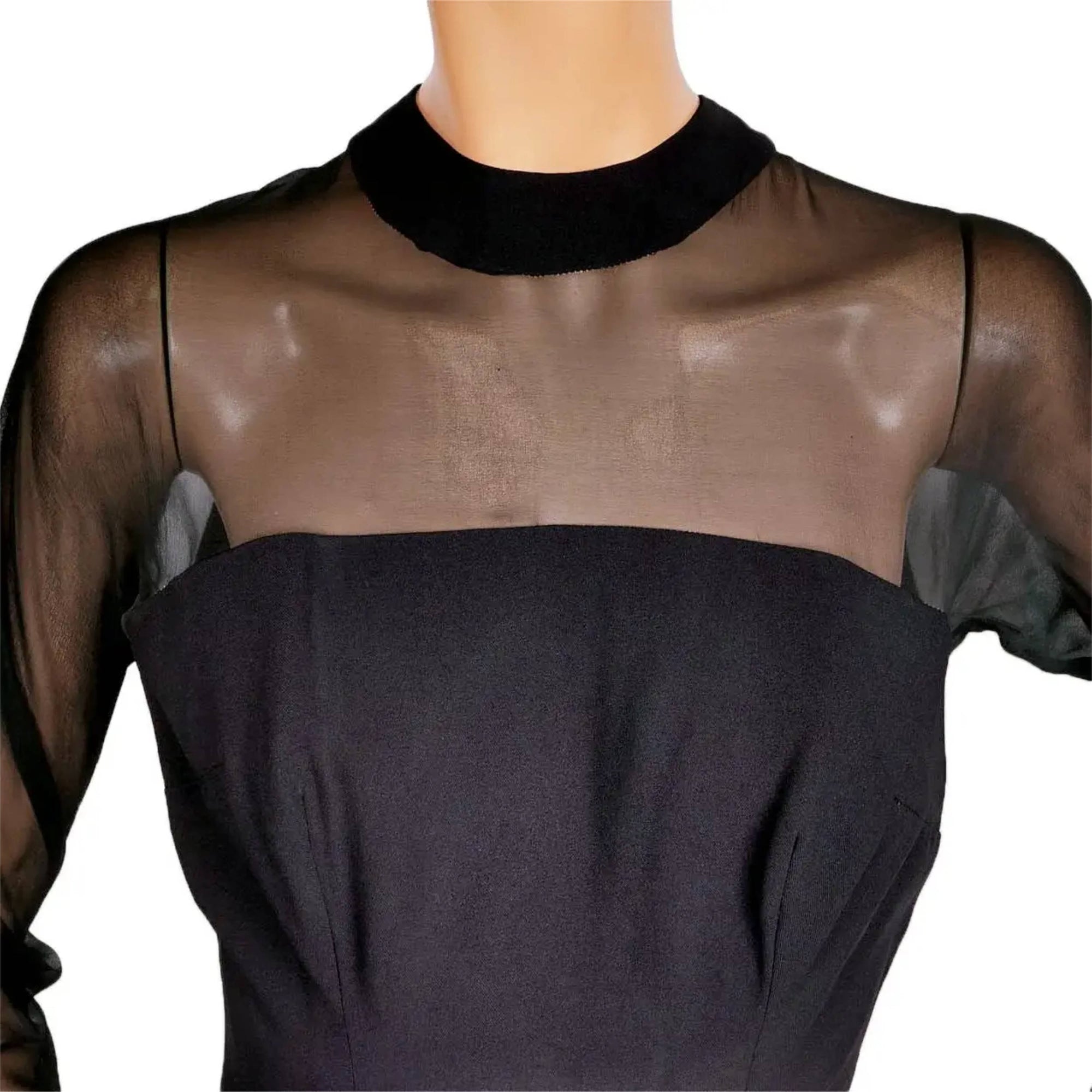 Vintage 1960s Cocktail Dress Black Silk Chiffon and Crepe S