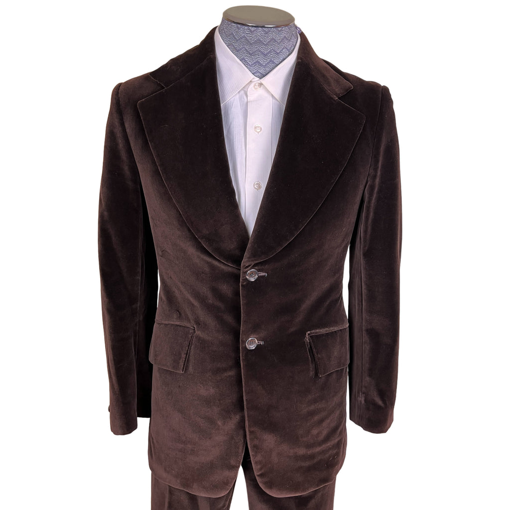 Vintage 1960s Suit Brown Velvet w Bell Bottom Pants Small