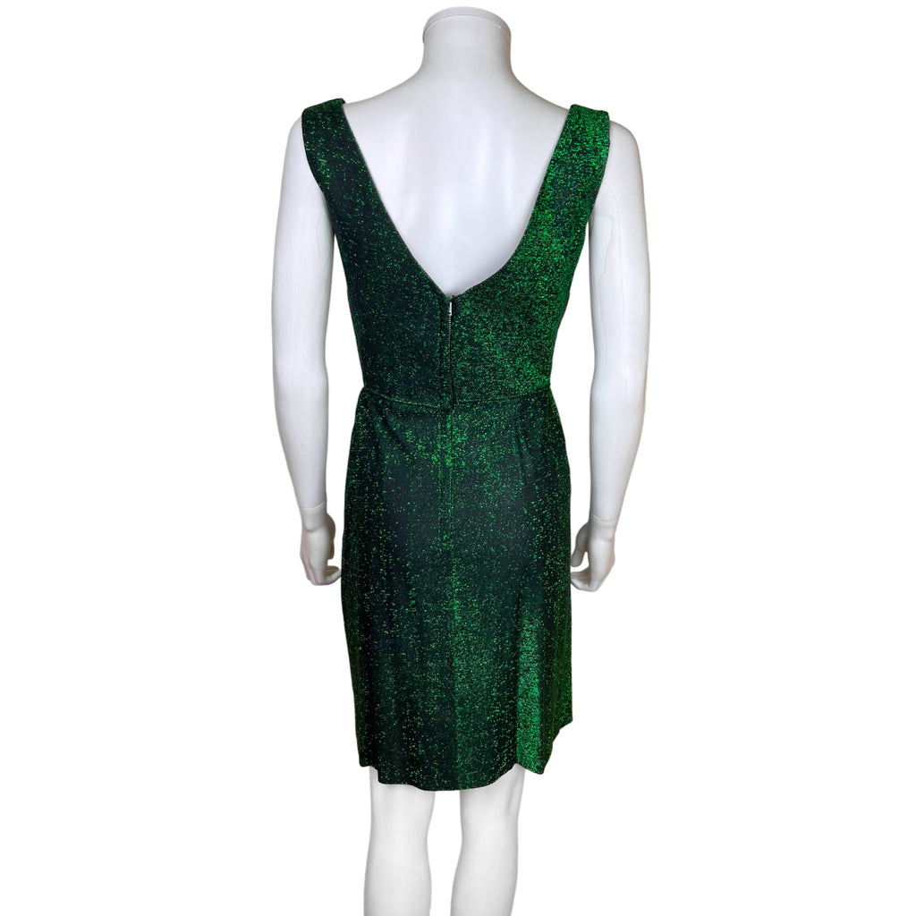 Vintage 1960s Dress Sparkly Metallic Emerald Green Size S XS