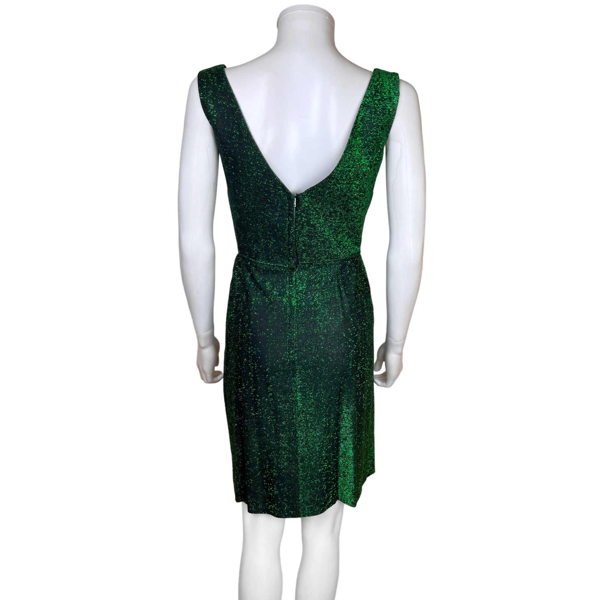 Vintage 1960s Dress Sparkly Metallic Emerald Green Size S XS