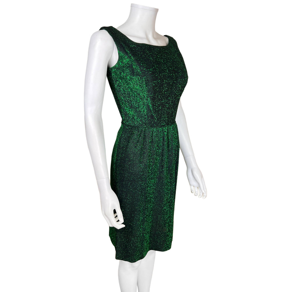 Vintage 1960s Dress Sparkly Metallic Emerald Green Size S XS