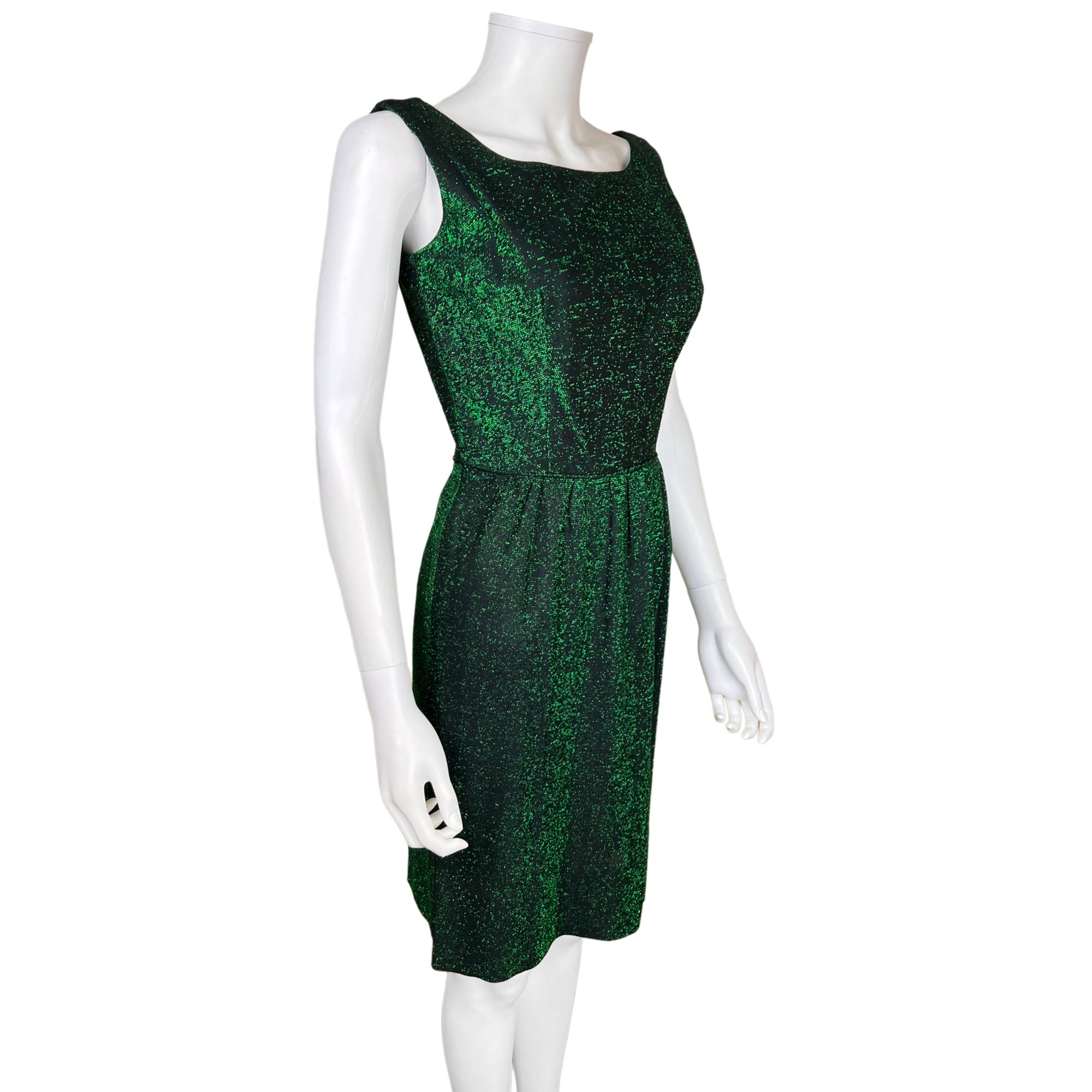 Vintage 1960s Dress Sparkly Metallic Emerald Green Size S XS