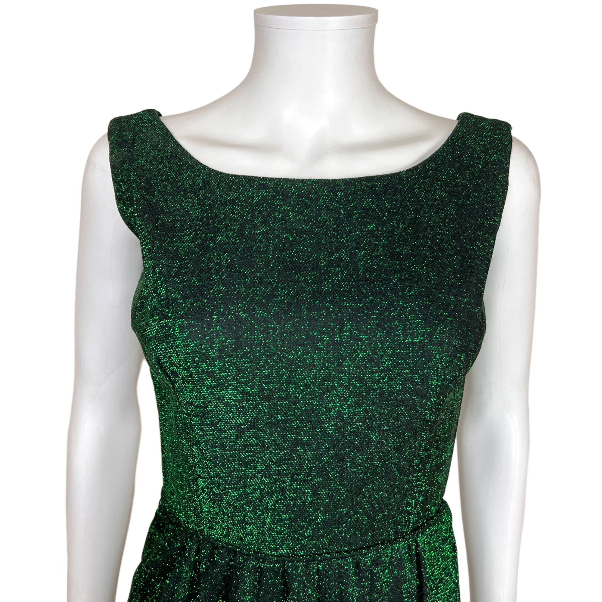Vintage 1960s Dress Sparkly Metallic Emerald Green Size S XS