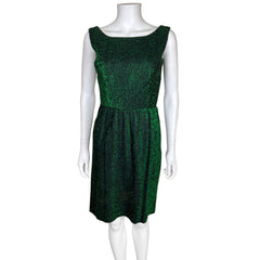 Vintage 1960s Dress Sparkly Metallic Emerald Green Size S XS