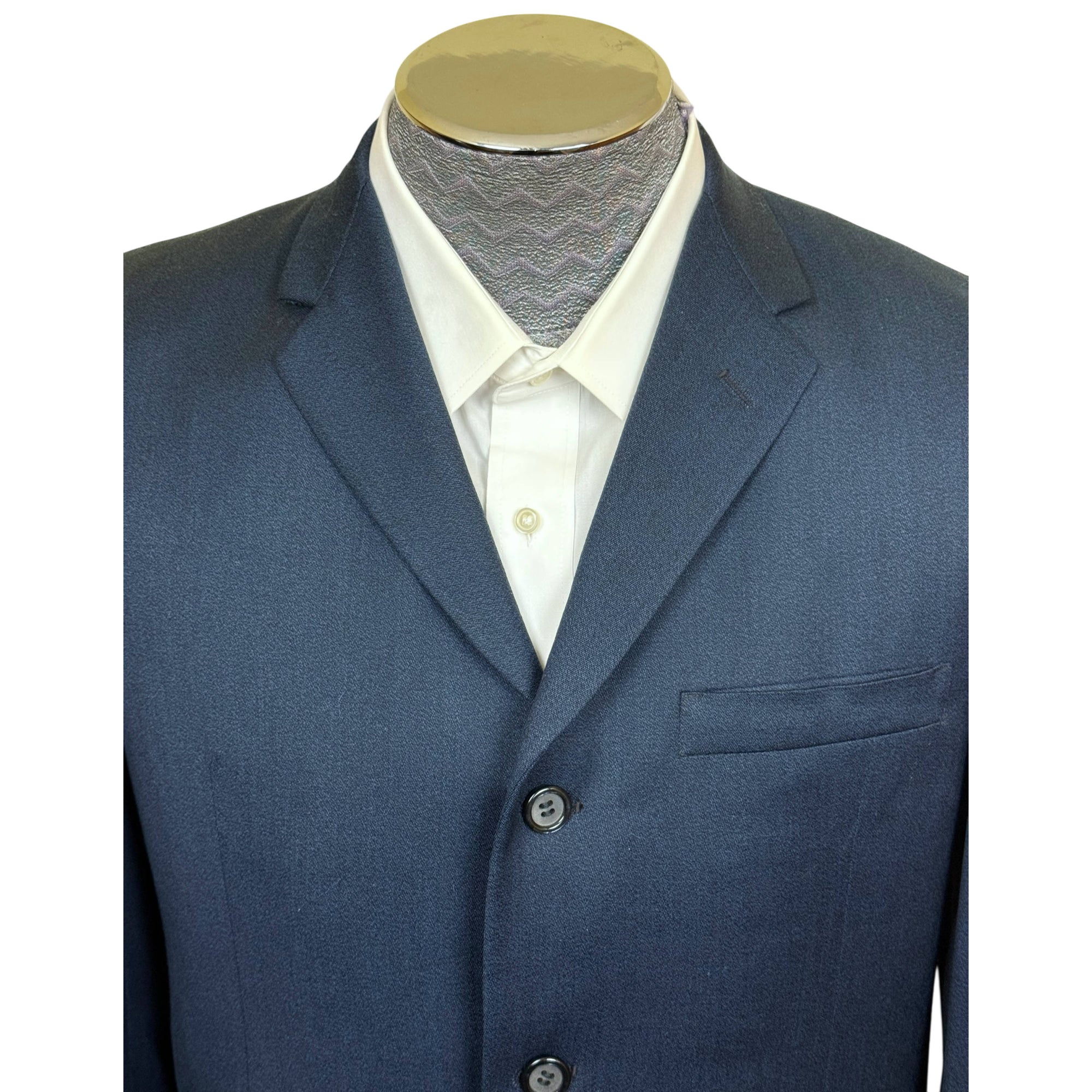 Lapels detail of 1960s blue Venetian wool men’s suit 