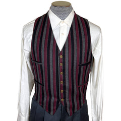 Vintage 1960s Mens Vest Maroon Striped Wool Mod Style Size M